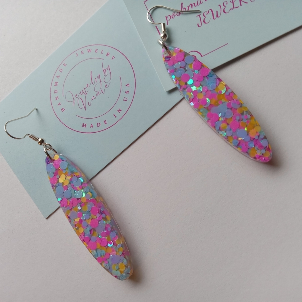 Hand Crafted Vibrant Confetti Earrings - Picture 2 of 6